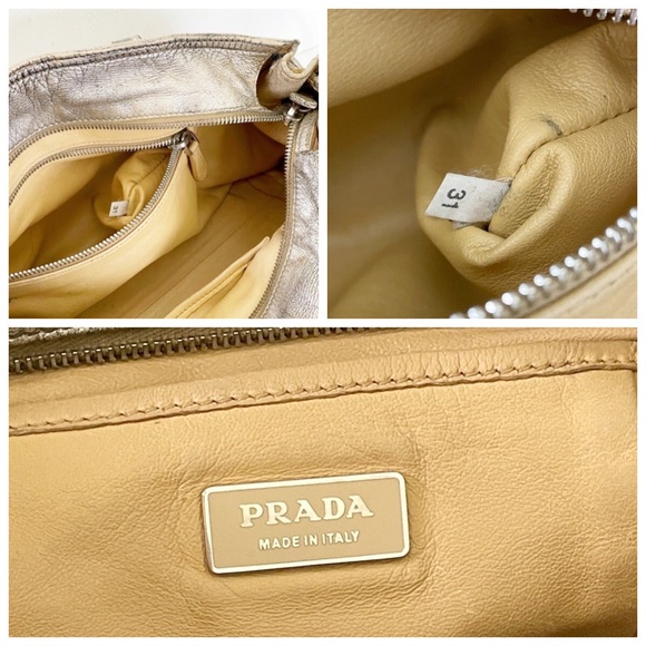 Prada distressed metallic gold nappa leather satchel bag triangle logo - Picture 10 of 11